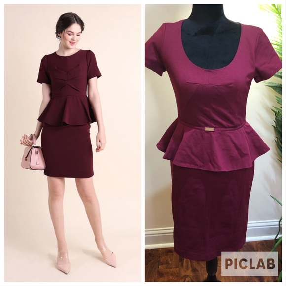 Ann Taylor Peplum Burgundy Scoop-neck Silver Accent Casual Dress 0 - Picture 1 of 8